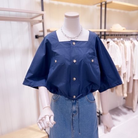 스퀘어넥 크롭 셔츠