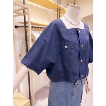 스퀘어넥 크롭 셔츠