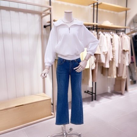 허리안밴딩 세미 부츠컷 데님 팬츠