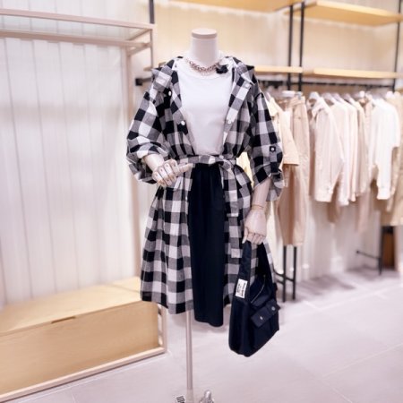 체크패턴 홑겹 후드 린넨 점퍼