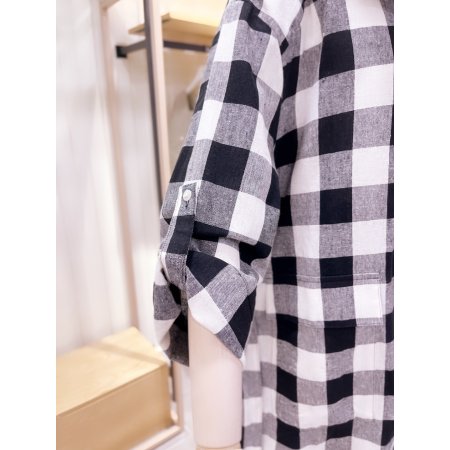 체크패턴 홑겹 후드 린넨 점퍼