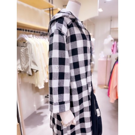 체크패턴 홑겹 후드 린넨 점퍼