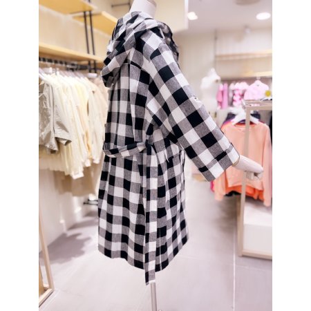 체크패턴 홑겹 후드 린넨 점퍼