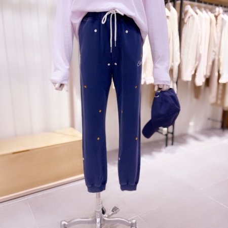 플라워 자수 구제워싱 조거팬츠