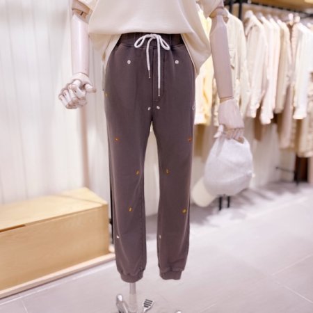 플라워 자수 구제워싱 조거팬츠