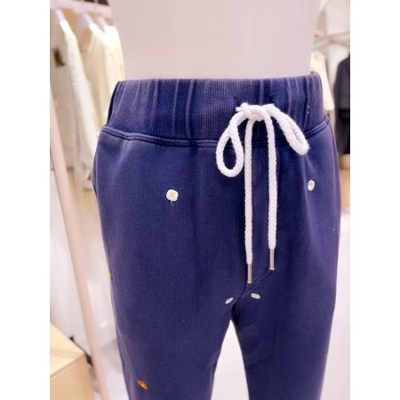 플라워 자수 구제워싱 조거팬츠