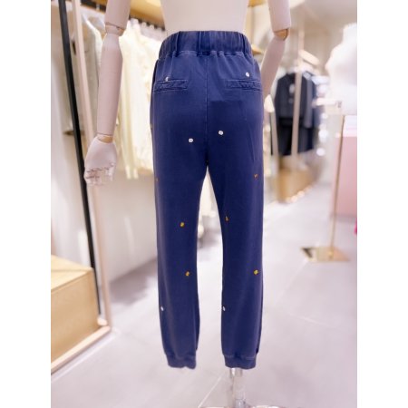 플라워 자수 구제워싱 조거팬츠