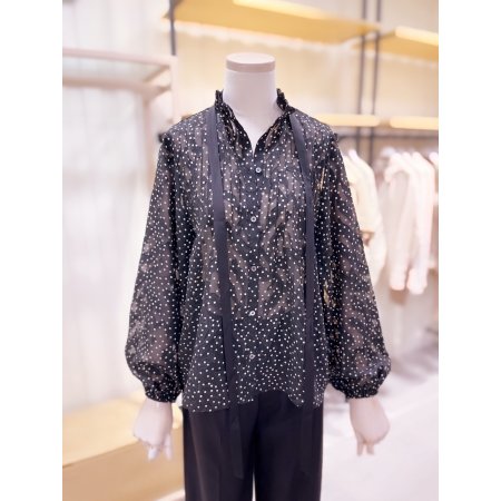 하이넥 도트 자카드 블라우스