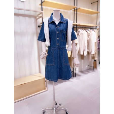 밴딩 아웃포켓 디테일 데님 원피스