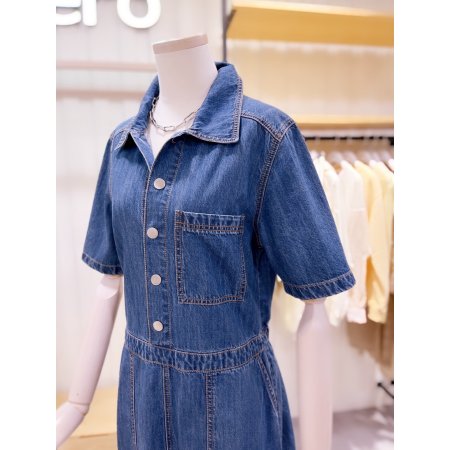 밴딩 아웃포켓 디테일 데님 원피스