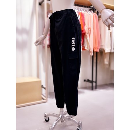 레터링 면 스판 조거 팬츠