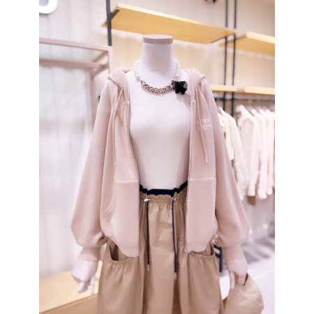 로고자수 포인트 후드 집업 니트