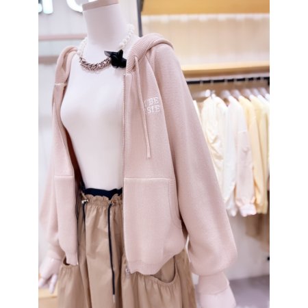 로고자수 포인트 후드 집업 니트