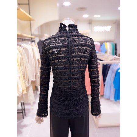 네크 소매 러플 레이스 블라우스