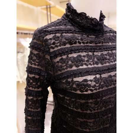 네크 소매 러플 레이스 블라우스