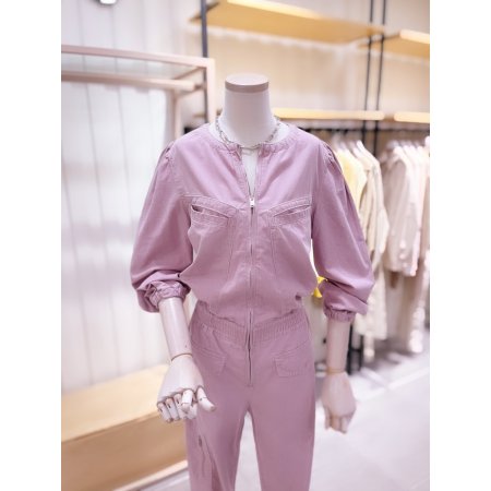 라운드넥 지퍼포켓 포인트 점프수트