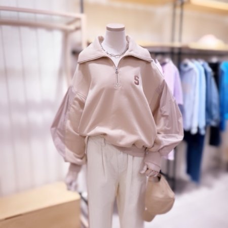 우븐배색 속기모 반집업 카라 맨투맨