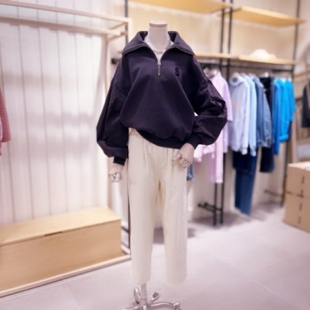 우븐배색 속기모 반집업 카라 맨투맨