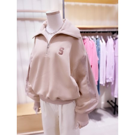 우븐배색 속기모 반집업 카라 맨투맨