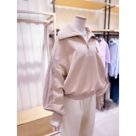 우븐배색 속기모 반집업 카라 맨투맨