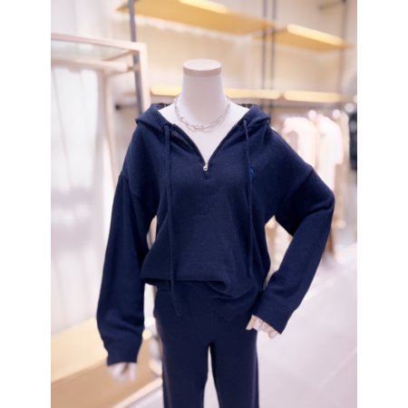 지퍼넥 포인트 밑단트임 후드니트