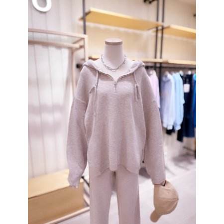 지퍼넥 포인트 밑단트임 후드니트