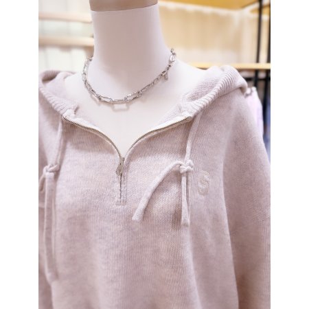 지퍼넥 포인트 밑단트임 후드니트