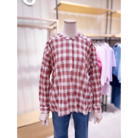 헨리넥 루즈핏 체크 블라우스