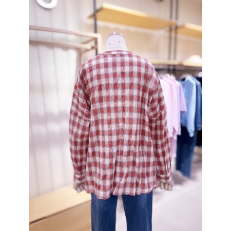 헨리넥 루즈핏 체크 블라우스