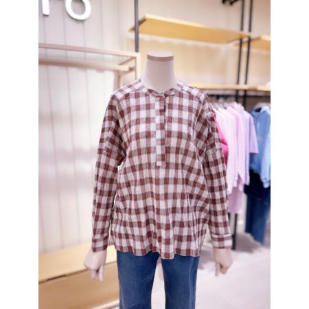 헨리넥 루즈핏 체크 블라우스