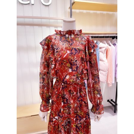 플라워 프린트 러플 원피스