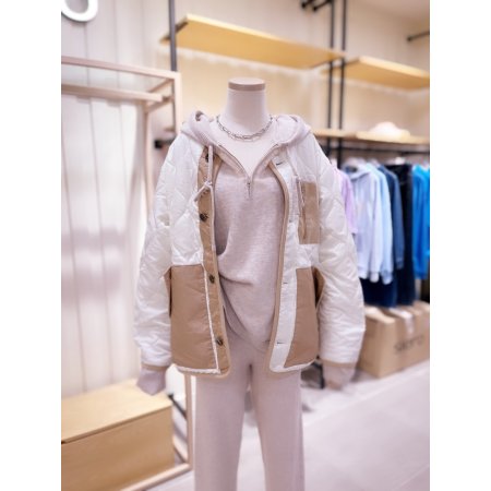 배색패치 호리병 퀼팅 점퍼