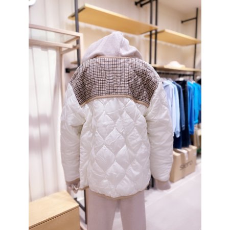 배색패치 호리병 퀼팅 점퍼