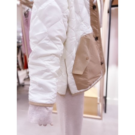 배색패치 호리병 퀼팅 점퍼