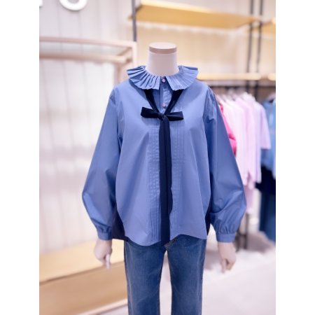 플리츠 핀턱 단작 투톤 블라우스