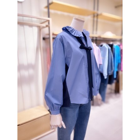 플리츠 핀턱 단작 투톤 블라우스