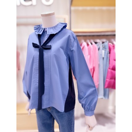 플리츠 핀턱 단작 투톤 블라우스