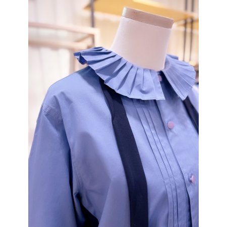 플리츠 핀턱 단작 투톤 블라우스