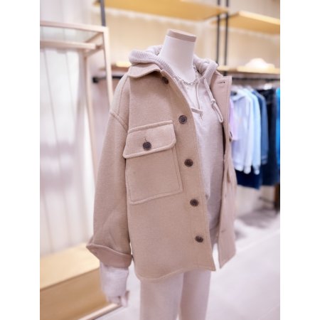 아웃포켓 포인트 셔츠형 하프 코트