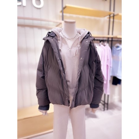 시에로 니트후드 탈착 사선 다운점퍼