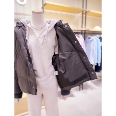 시에로 니트후드 탈착 사선 다운점퍼