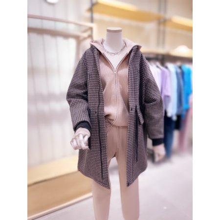 시보리 허리스트링 체크 점퍼