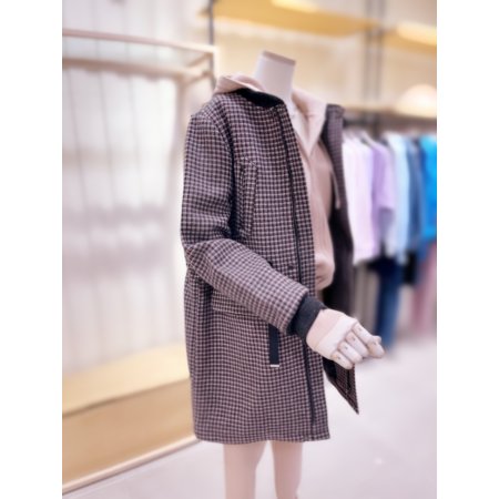 시보리 허리스트링 체크 점퍼