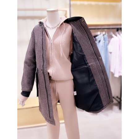 시보리 허리스트링 체크 점퍼