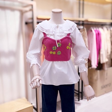 비딩 장식 니트 숏 뷔스티에