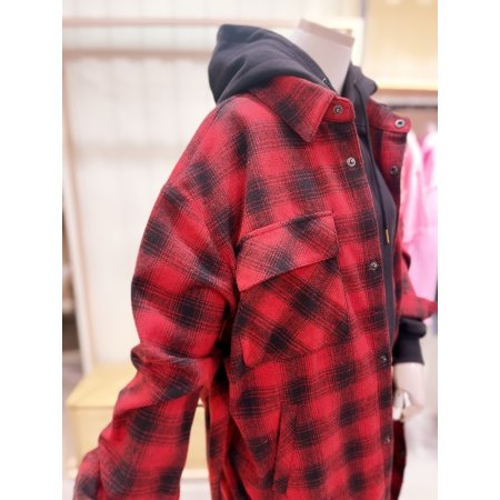 체크 루즈핏 롱셔츠형 점퍼