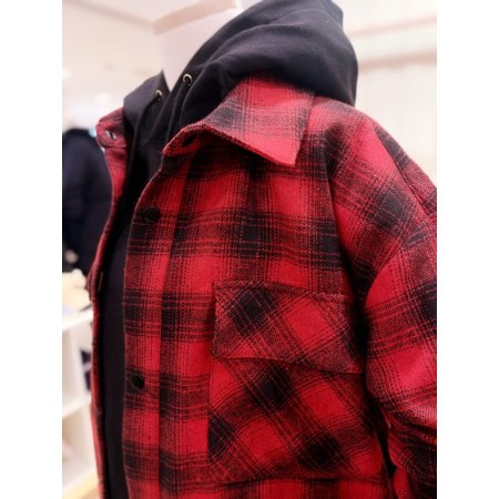 체크 루즈핏 롱셔츠형 점퍼