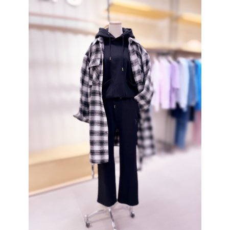 체크 루즈핏 롱셔츠형 점퍼