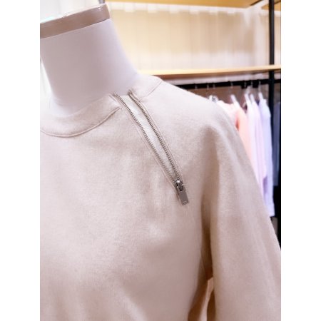 밑단프릴스트링 라글란지퍼 티셔츠