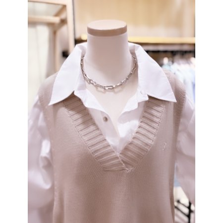 브이넥 앞뒤편차 롱니트 조끼